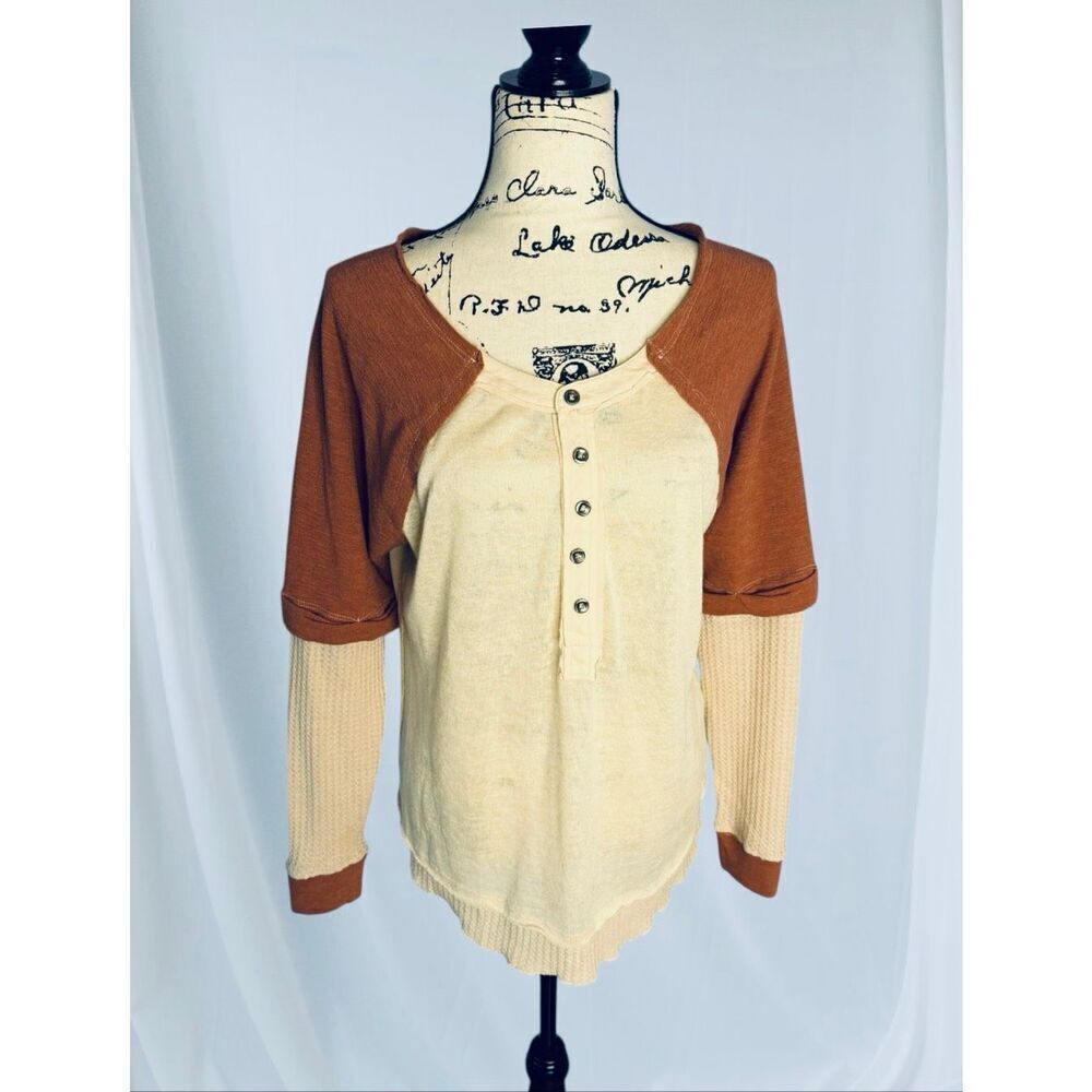 Gilded Intent Womens Size Large Color Block Henley Collarless Raglan Sleeves Top
